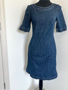 Boden Alice Denim Dress | Blue Denim Sheath Dress | Back Zip | US 4R Western